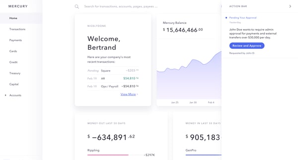 Mercury | Banking for startups screen
