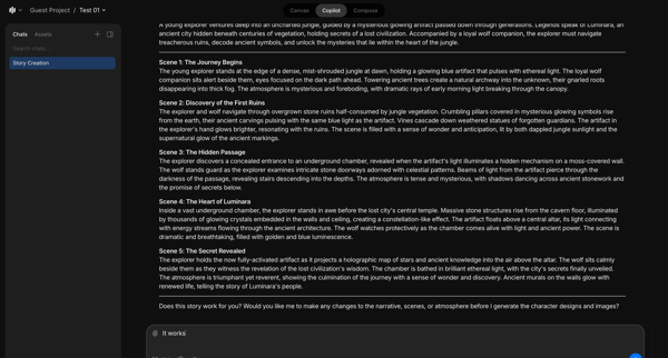Story Creation / Test 01 / Guest Project - Morphic Studio screen