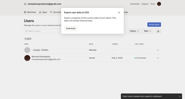 Users - Tailscale screen