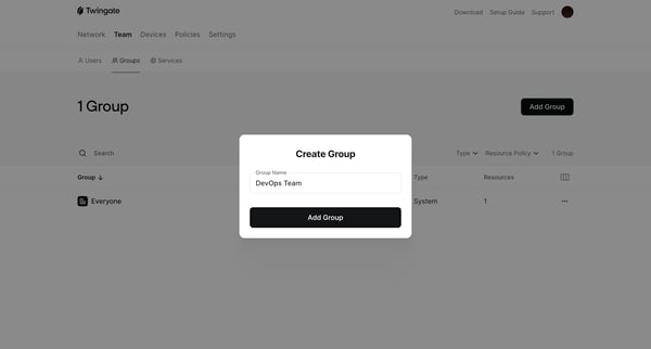 Groups | Twingate Admin screen