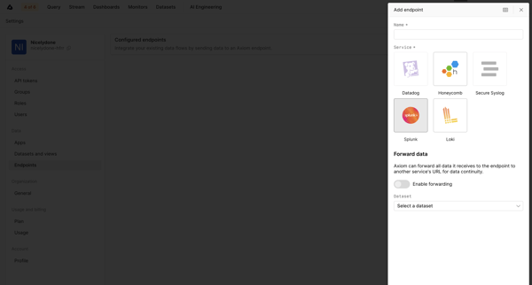 Endpoints - Settings - Axiom screen
