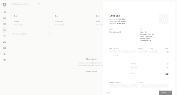 Invoices | Midday screen