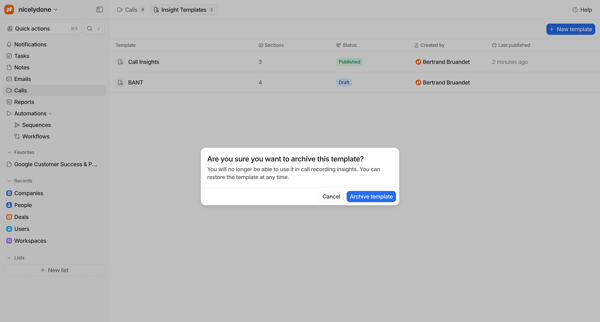 Insight templates - Attio screen