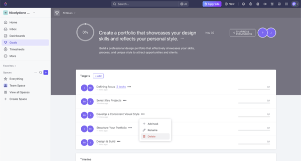 Goals | Nicelydone Workspace 01 screen