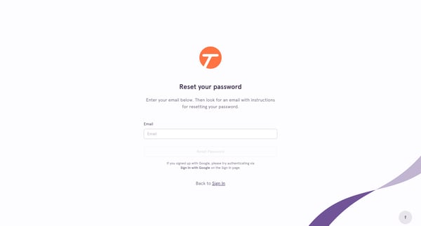 Reset Password screen