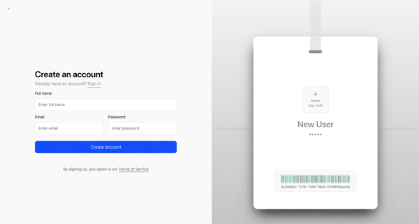 Sign up screen