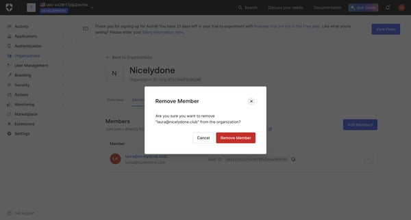 Organization Details screen