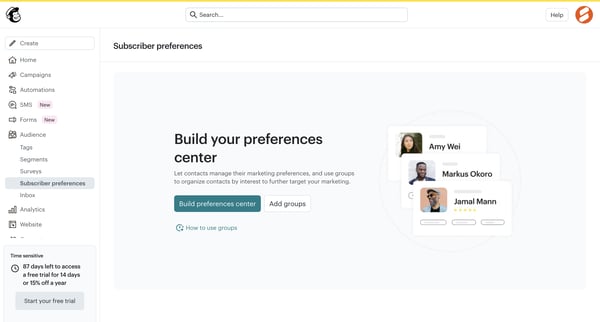 Subscriber preferences | Mailchimp screen