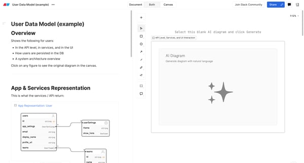 User Data Model example — Eraser screen