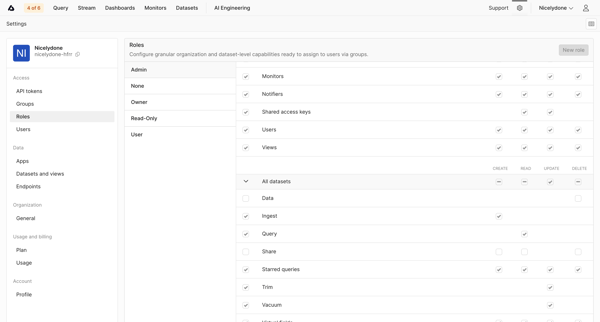 Roles - Settings - Axiom screen