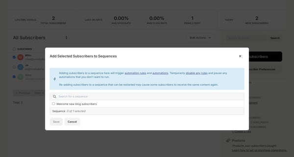 Subscribers - Kit screen