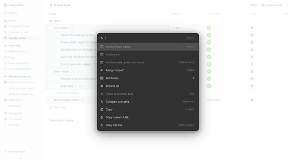 Private tasks - Height screen