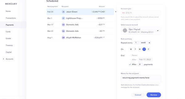 Mercury | Banking for startups screen