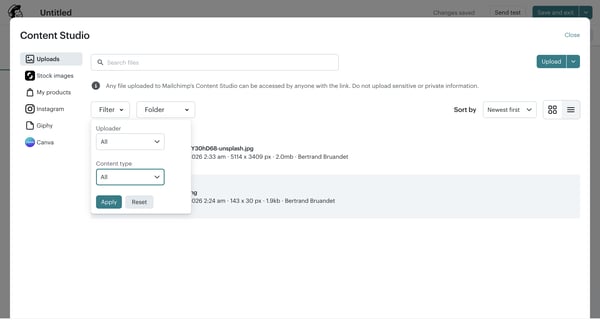 Campaign Builder - Untitled | Mailchimp screen