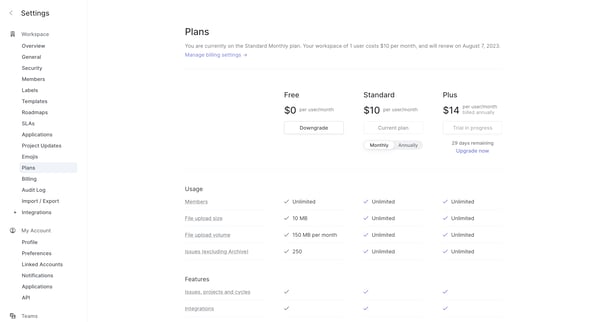Plans screen