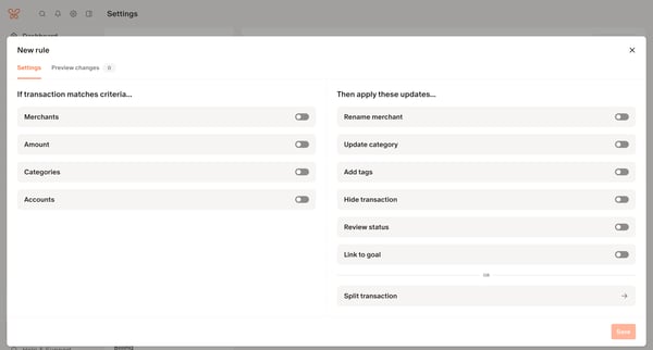 Rules Settings screen