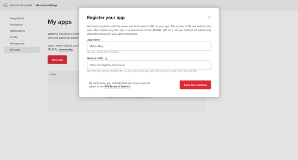 Account settings • MURAL screen