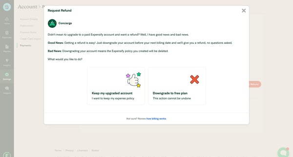 Expensify - Settings - Account screen
