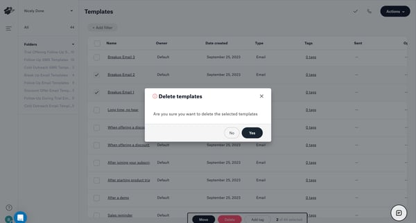 Templates screen