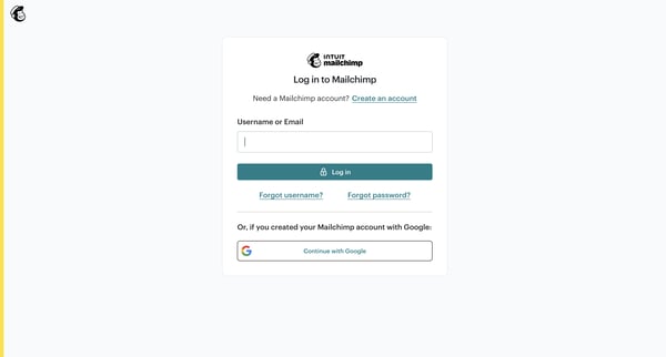 Login | Mailchimp screen