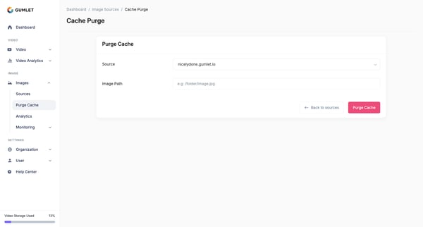 Purge Cache - Gumlet screen