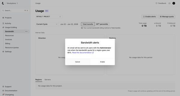 Usage – Dashboard - Latitude.sh screen