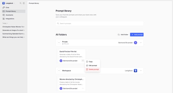 Prompt library screen