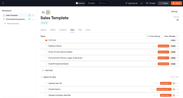 Internal · Sales Template screen