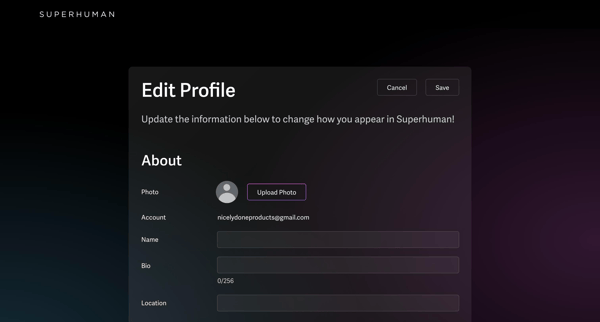 Superhuman | Profile screen