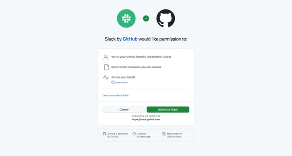 Authorize Slack from Github