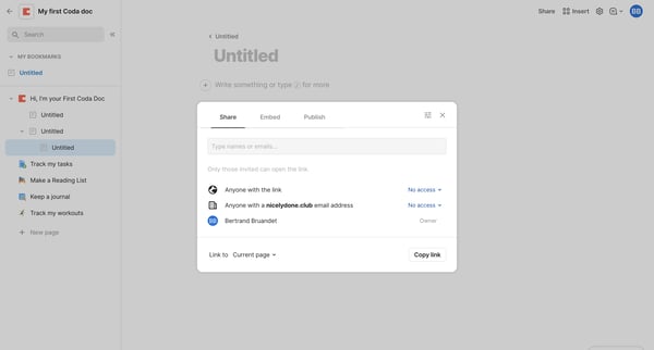 My first Coda doc · Untitled screen