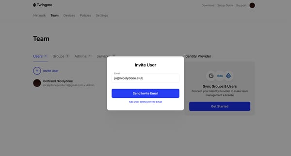 Twingate Admin screen