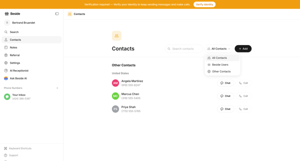 Contacts - Beside screen