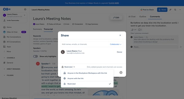 Lauras Meeting Notes - Otter.ai screen