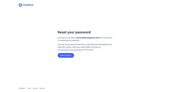 Reset password | Mapbox screen