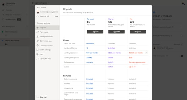 Upgrade Plan - QuestionScout screen