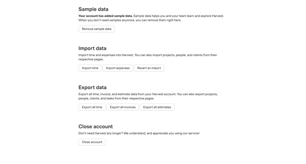 Settings – nicelydone – Harvest screen