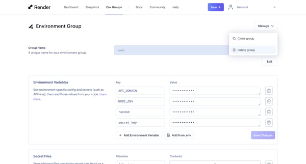 Environment Group ・ Render Dashboard from Render