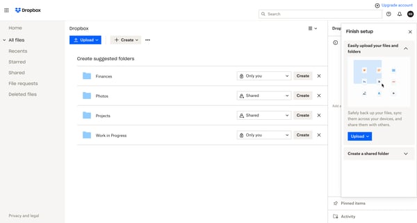 Files - Dropbox screen
