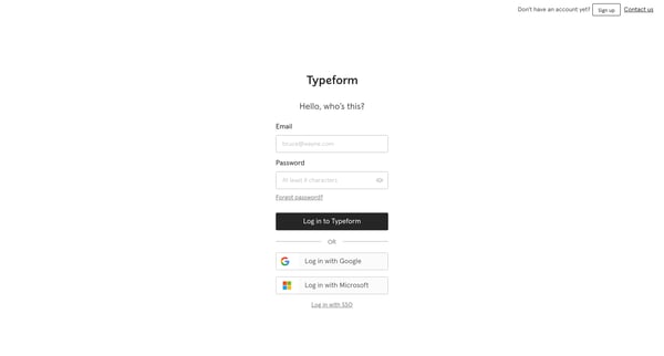 Log in | Typeform screen