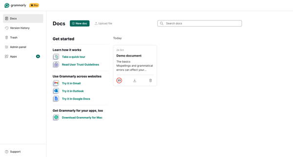 Grammarly screen