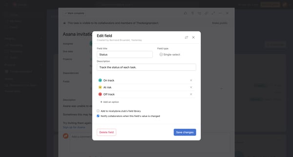 Home - Asana invitation could not be delivered to mike@nicelydone screen
