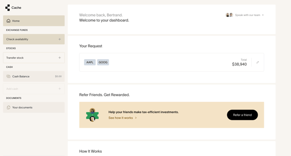 Cache – Dashboard screen