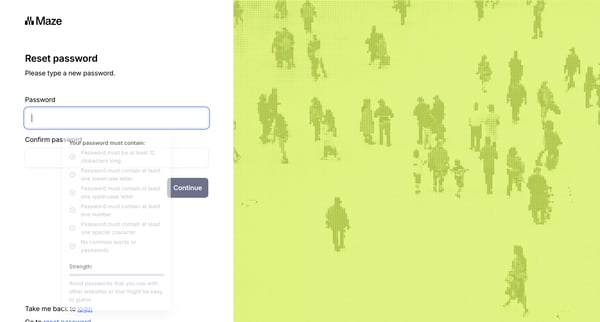 Maze — Reset password screen