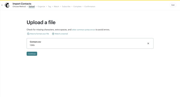List Import | Mailchimp screen