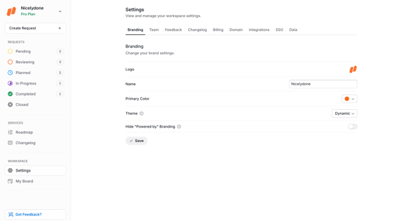 Branding Settings | UserJot screen