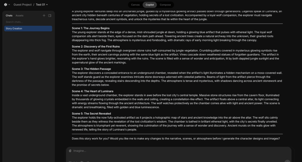 Story Creation / Test 01 / Guest Project - Morphic Studio screen