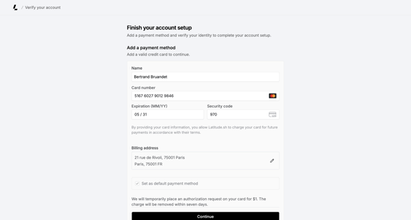 Account verification – Dashboard - Latitude.sh screen