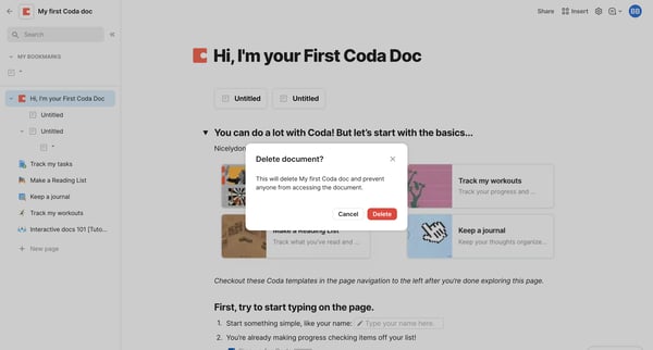 My first Coda doc · Hi, Im your First Coda Doc from Coda