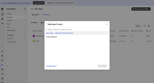 Users | Nicelydone  Intercom screen